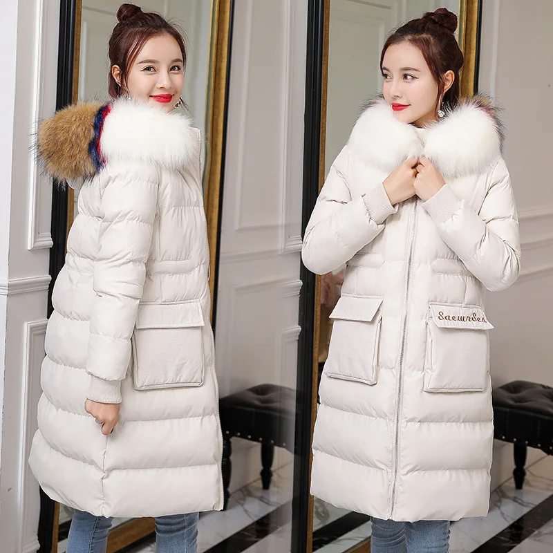 

Cotton-padded Clothes/Cotton Coat 2018 Winter Elegant Lettered Embroidered Mid-length with Fur Collar Warm And Comfortable