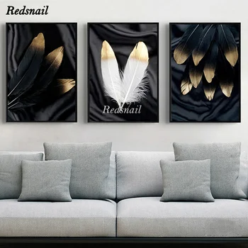 

triptych Diy Diamond Painting Black White Golden Feather Abstract 5D Full mosaic diamant Embroidery Wall Art 3pcs/set MM015