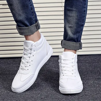 

Men's Vulcanize Shoes Lace-up Men Casual Shoes Fashion High Top Men breathable Comfortable white sneakers Men's Flat Shoes h78