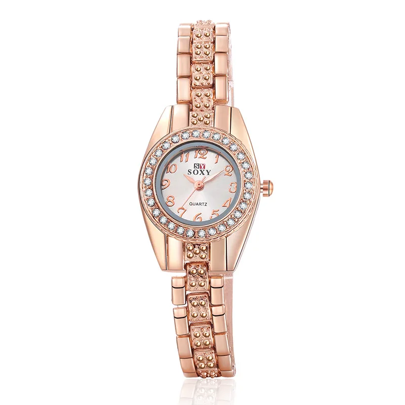 SOXY модный роскошный браслет со стразами кварцевые женские часы розовое золото часы женские reloj mujer женские часы bayan kol saati - Цвет: Rose Gold