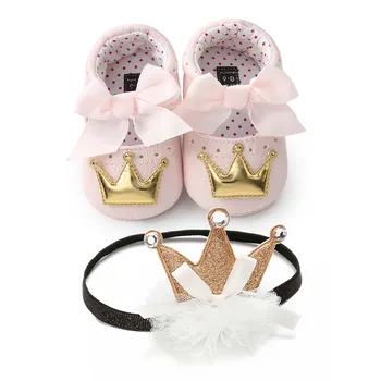 

Baby Girl Sequins Bowknot Fashion Toddler First Walkers Kid Shoes+1PC Hairband Children's suit High Quality