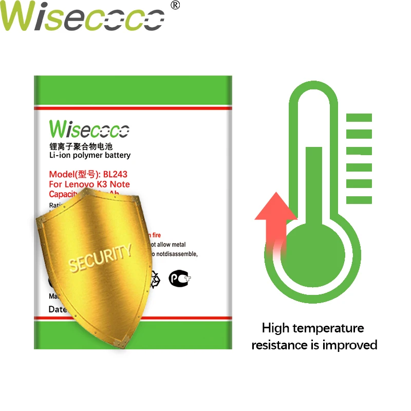 Аккумулятор WISECOCO BL243 на 4500 мАч для Lenovo K3 Note K50 T5 A7000 A5500 A5860 A5600 A7600 T3S + номер