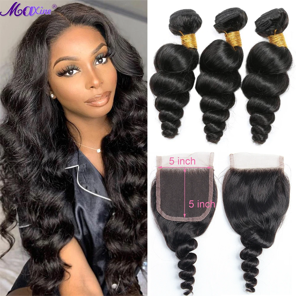 Loose Wave Bundles With Closure 30 Inch 10A Brazilian Human Hair 3 Lace 100% Remy Frontal | Шиньоны и парики