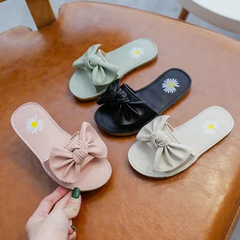 

Girls bowtie slippers 2020 fashion spring summer new kids pu flowers princess indoor home shoes girls sandal outside girls shoe