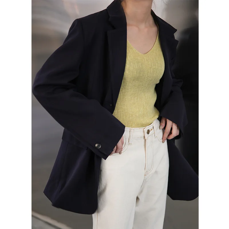 

Suit Jacket Women's 2019 Autumn New Style Korean-style Solid Color Single-Breasted Hong Kong Flavor Retro Suit Normcore Style To