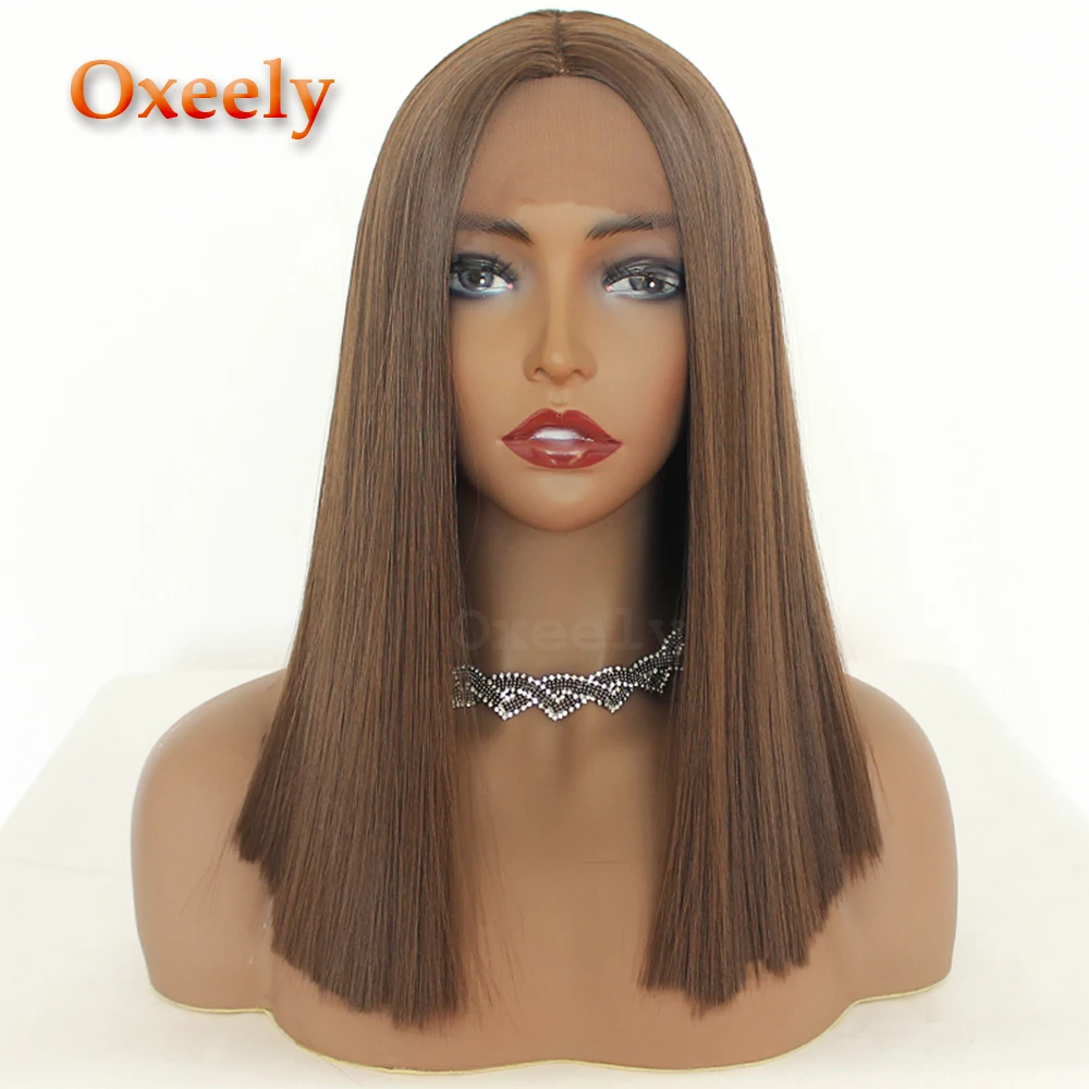 Oxeely короткий Боб черный кружевной парик термостойкие Glueless синтетические парики на кружеве для женщин