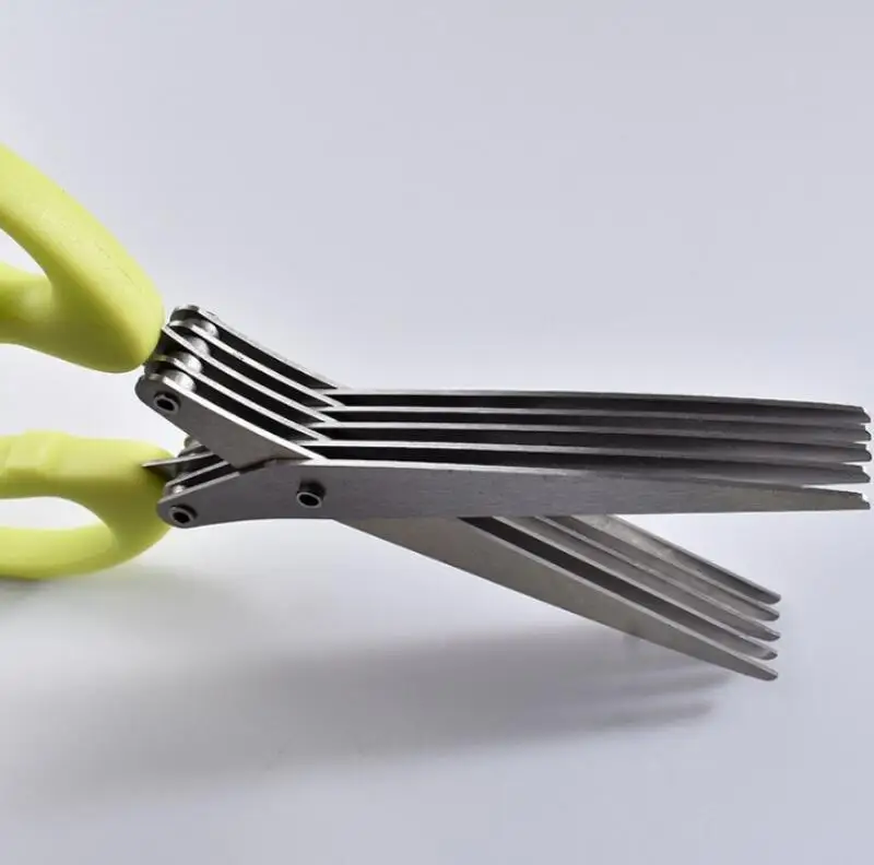 Stainless Steel Kitchen Knives 5 Layers Scissors Shredded Scallion Cut Herb Spices Scissors Cooking Tools LX8567