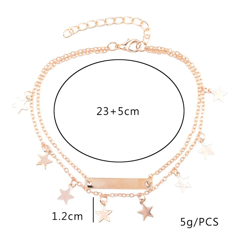Classic Bohemian Star Ankle Bracelet for Women Leg Chain Pentagram Tassel Rectangle Anklet Double Layer Foot Jewelry Accessories