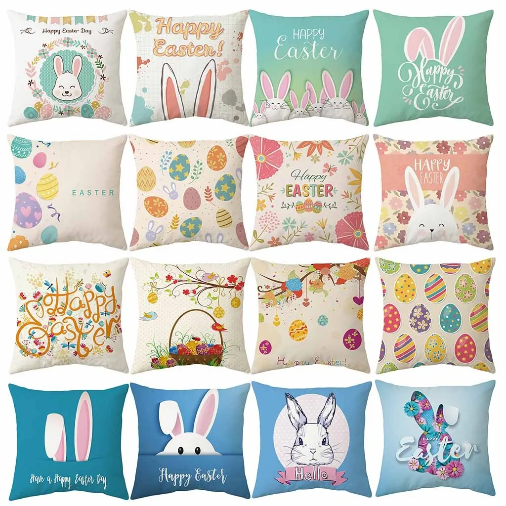 

Happy Easter Cushion Cover Bunny Eggs Decorative Pillows Cover For Sofa/living Room Peter Rabbit Throw Pillow Case Party