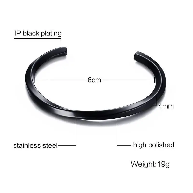 Цельный Браслет-манжета из нержавеющей стали, черный позолоченный браслет, висячий браслет, Pulseira Masculina, ювелирные изделия, ширина 4 мм