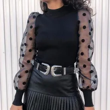 *#Best Price Fashion 2019 Ribbed Knitted Women's Blouses Mesh Dot Long Puff Sleeve Blusas Solid Lady Vintage Shirts Autumn Women Tops LX219 *#Best Price Fashion 2019 Ribbed Knitted Women's Blouses Mesh Dot Long Puff Sleeve Blusas Solid Lady Vintage Shirts Autumn Women Tops LX219
