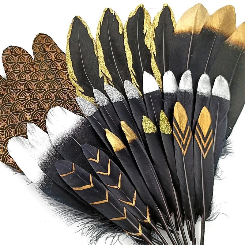 Gold Dipped Black Goose Feathers For Decoration Golden Duck Feather Handicraft Accessories Table Centerpieces DIY 20Pcs goose feathers craft feathers natural feathers