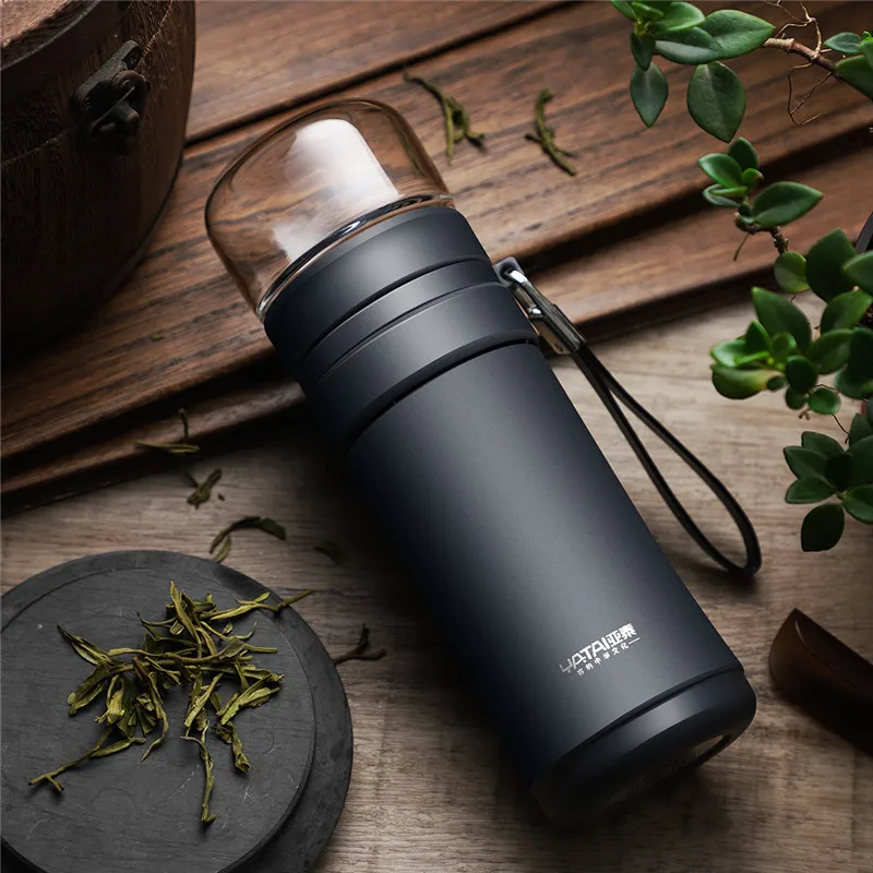 Dark gray 300ml ONEISALL 570ml Stainless Steel Thermos Bottle Thermocup Tea Vaccum Flasks Christmas Gift Thermal Mug With Tea Insufer For Office - Color: Dark gray 300ml