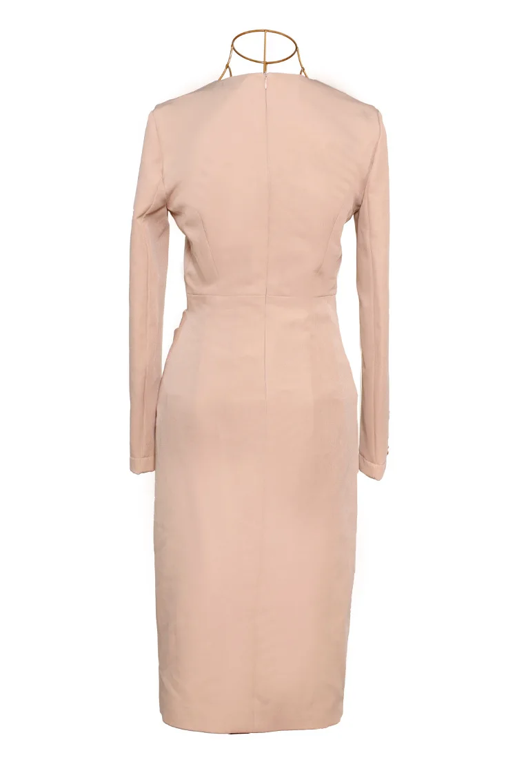 Autumn Fashion Women Dresses Turn Down Neck Double Buttons Long Sleeve Bodycon Pencil Dresses Office Lady Dresses Z2862