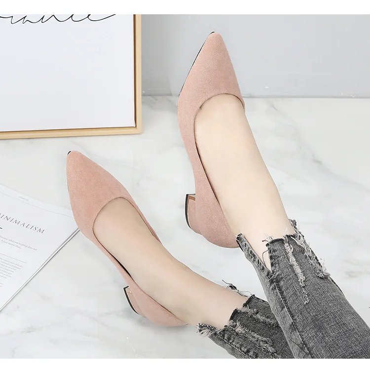 Big Size 34-43 Women Suede Leather Shoes 3.5CM High Heels Ladies Dress Work Shoes Slip On Pumps Woman Square Heels Wedding Shoes