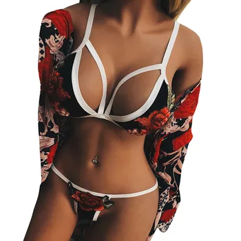 

Women Lingerie Corset Bandage Hollow Underwire Lace Muslin Sleepwear Underwear FJSL