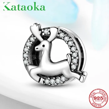 

Christmas style Cute elk Clips Beads 925 Sterling Silver charm Fit Original reflexions Bracelet Charms Jewelry making