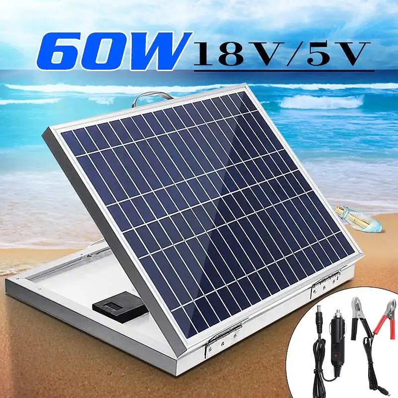 18V солнечная панель 60W Складная портативная солнечная панель с автомобильным зарядным устройством для наружного кемпинга аварийный свет водонепроницаемый