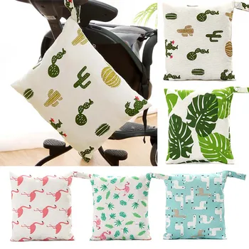 

27x30cm Leaves Flamingo Pattern Storage Bags For Baby Diapers Reusable Canvas Zippered Sundries Organizer Bags 1PC