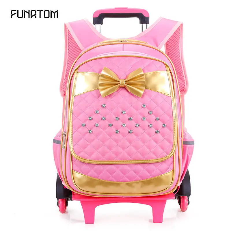 

Children Trolley School Bag Backpack Wheeled School Bag For Grils Kids Wheel Schoolbag Student Backpacks Bags