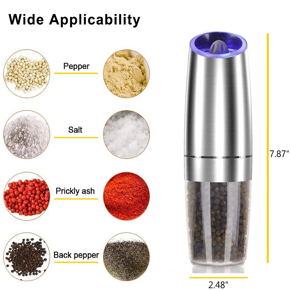 Beeman Electric Automatic Salt and Pepper Grinder Gravity Spice Mill Adjustable Spices Grinder with LED Light Kitchen Tools 4