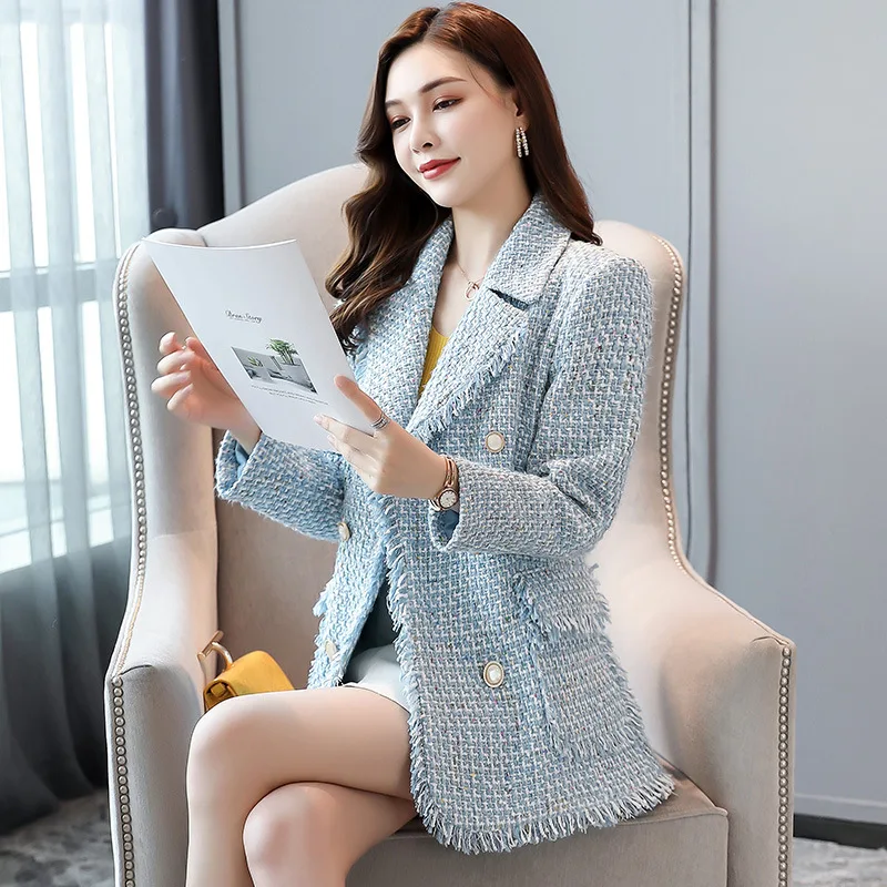 

Graceful Coat Women's 2019 Spring And Autumn New Style Tweed Weave Tassels Furry Trim Elegant Suit