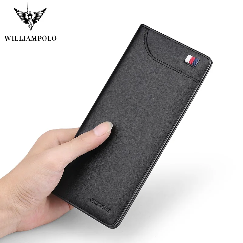 

WilliamPolo Long men's Wallet Full Grain leather Ultra-thin Bifold Wallet Multi-Card Holder Simple Large-Capacity Card Holder