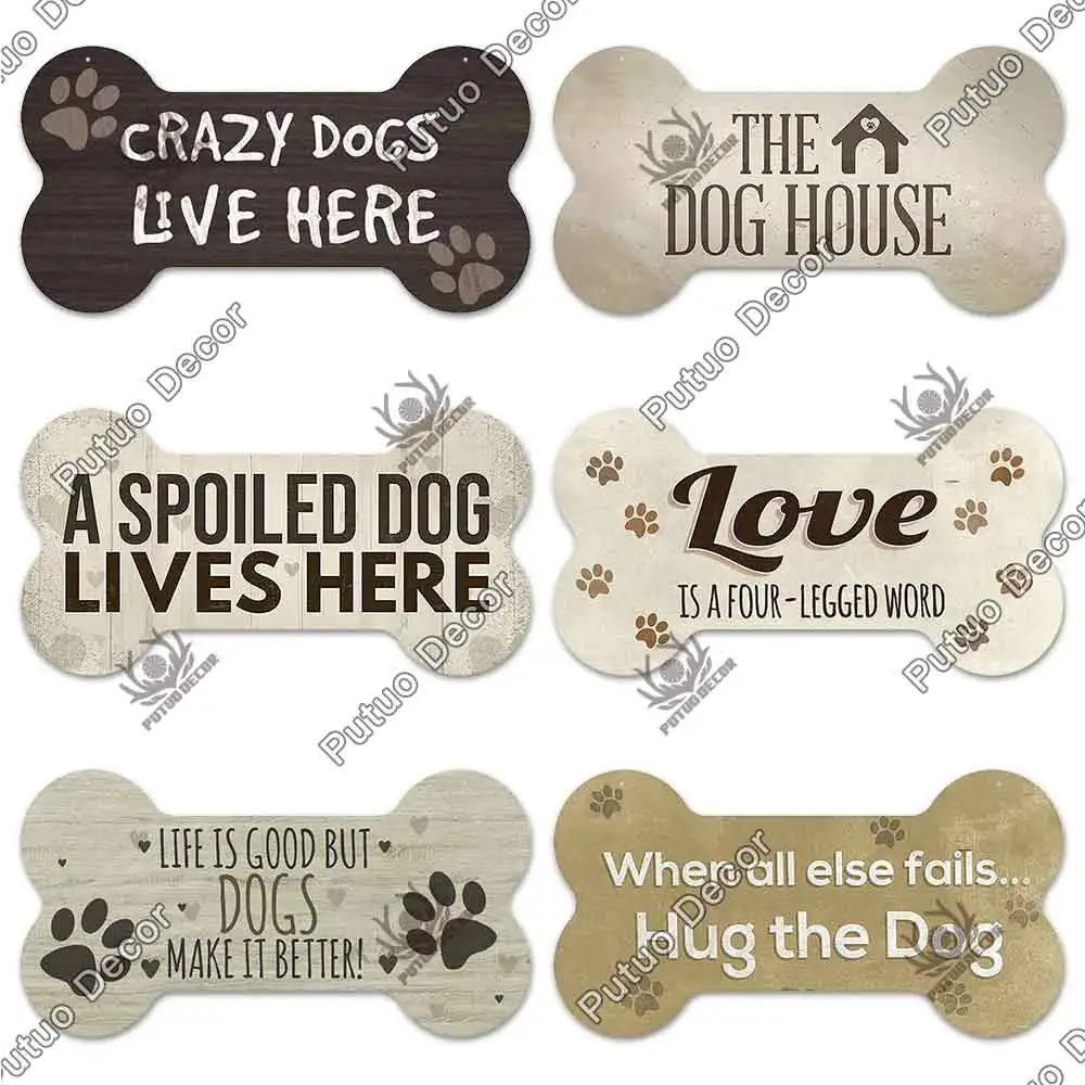 Putuo Decor Dog Tags Wooden Signs Dog Accessories Lovely Pet Tag Sign for  Wooden Hanging Dog Houses Wall Decor Home Decoration