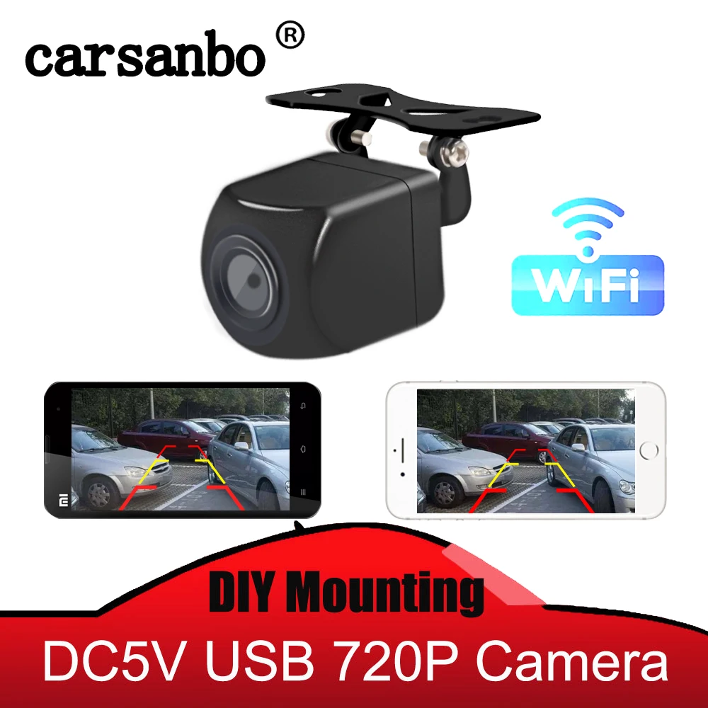 

Carsanbo 720P HD WIFI Wireless Car Rear View Camera Front Reverse Backup Camera Dash Cam with USB Power Supply for IOS/Android
