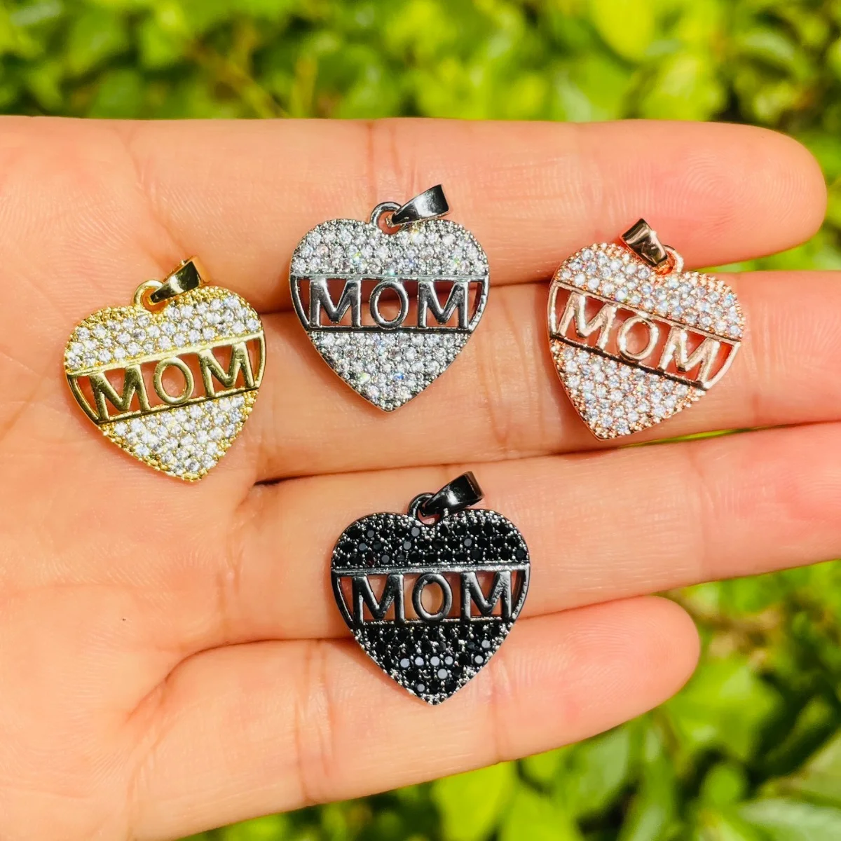 

5pcs MOM Word Heart Charms for Women Bracelet Making Cubic Zirconia Pendant for Necklace Mother's Day Gift Daughter Jewelry Bulk