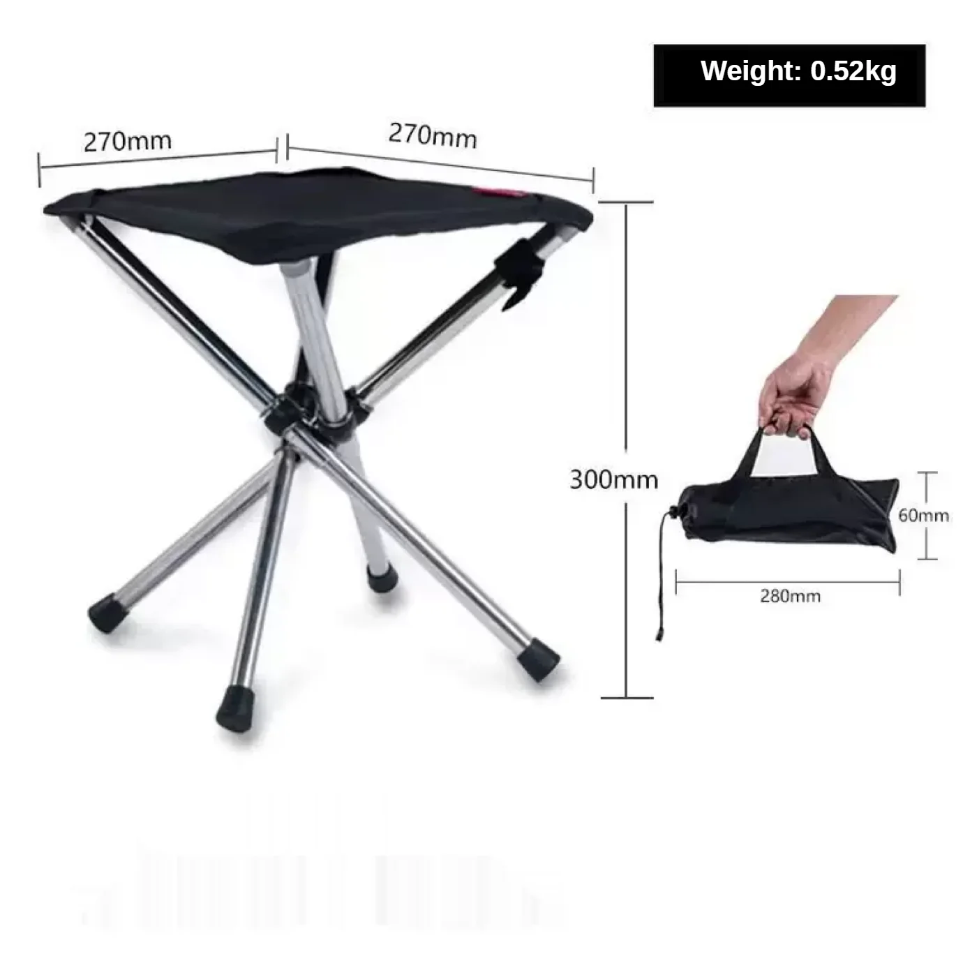 Sgabello Telescopico Pieghevole Portatile Da Esterno - Regolabile In Altezza (6,5-45 Cm), Capacità 180kg, Leggero 850g - Per Campeggio, Pesca, Barbecue - 4