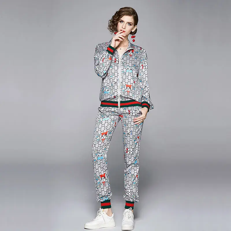 

Spring and autumn 2020 new baseball jacket jacket and leggings cartoon print two-piece set