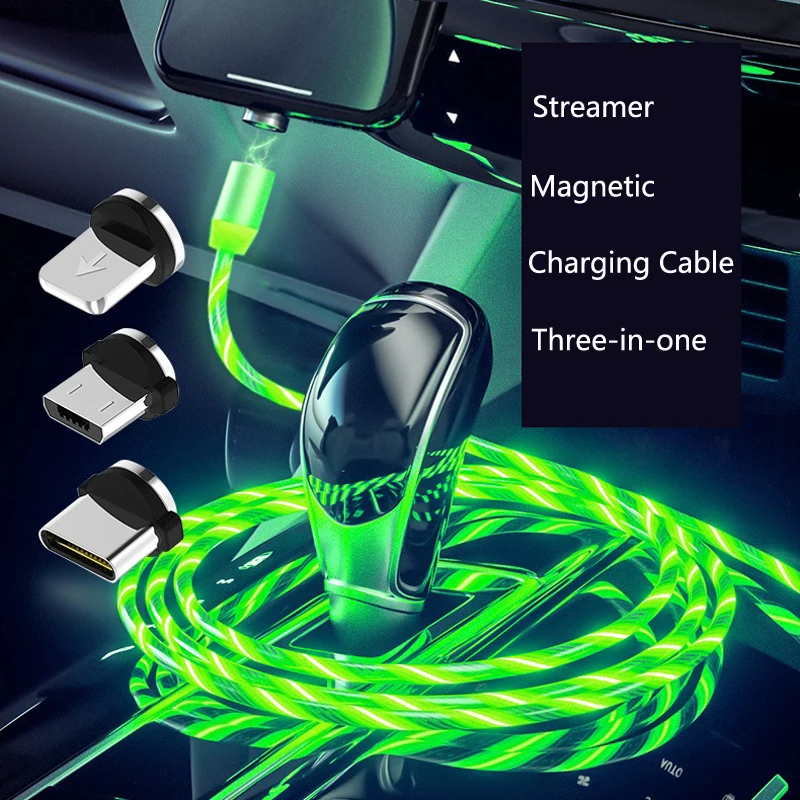 Автомобильный светодиодный светящийся Магнитный USB-кабель для зарядки телефона