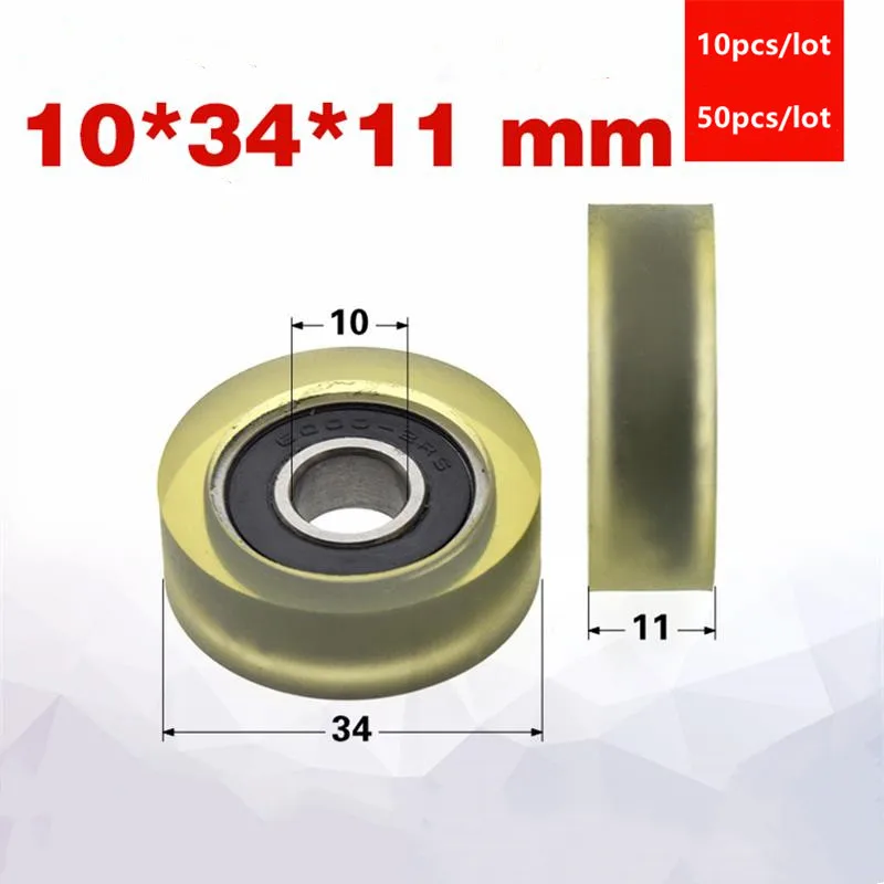 10 Stück/50 Stück 10 x 34 x 11 mm Polyurethan PU 6000 6000RS geräuscharmes Rollenlager Reibriemenscheibe weicher Gummi 10 x 34 x 11 mm – Detail 1