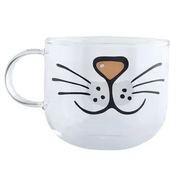 

Cat Kitty Face Borosilicate Glass Coffee Cup Transparent Clear Water Mug 550ML