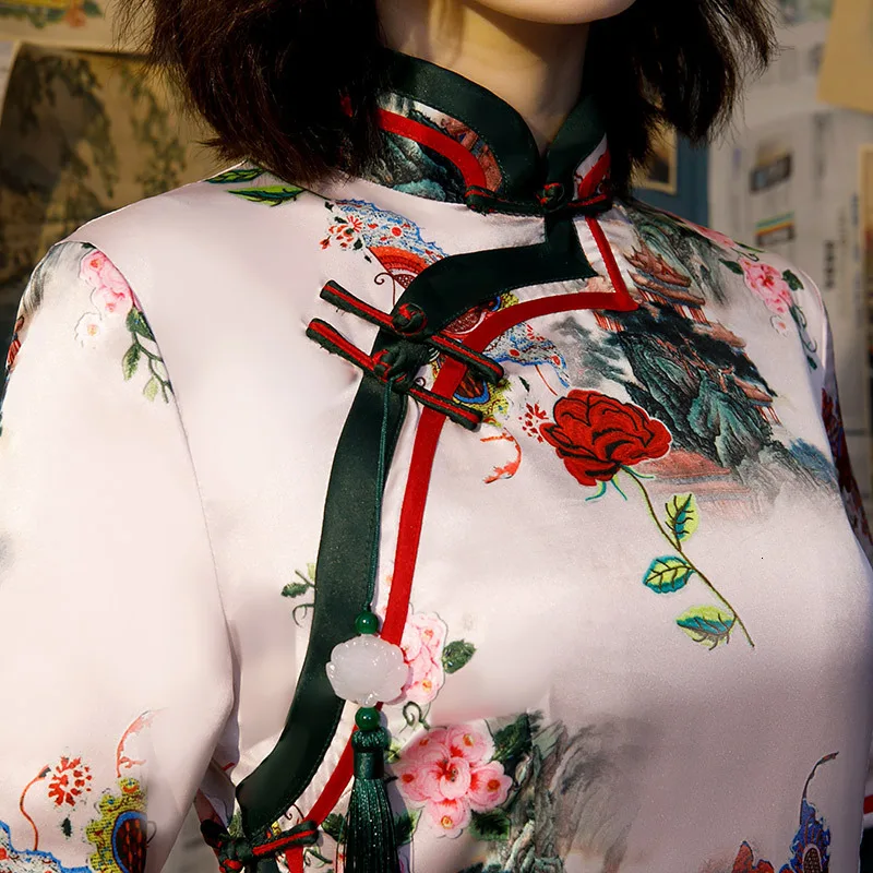 Sheng Coco розовое китайское шелковое платье длиной до колен китайское Cheongsam Qipao Женские Классические Вечерние Короткие платья восточное платье