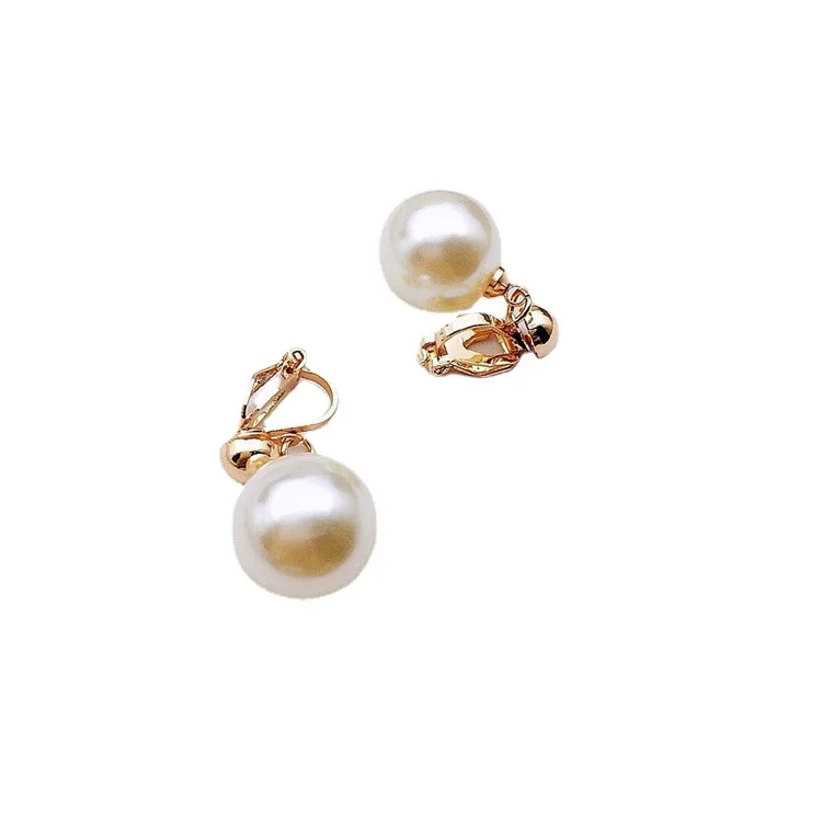 Ear Clip Earrings GRACE JUN Korean Style Gold Color Pearl Clip on Earrings No Pierced for Women Party Wedding Fashion Cuff Earrings Luxury Jewelry