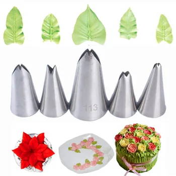 

VOGVIGO 5 Pcs Set Leaves Nozzles Stainless Steel Icing Piping Nozzles Tips Pastry Tips For Cake Decorating Pastry Fondant Tools