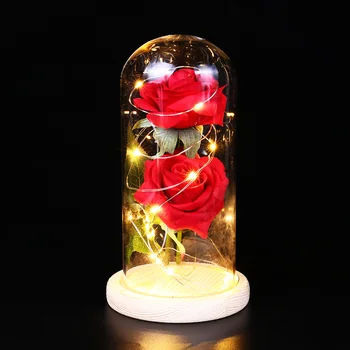 

Glass Preserved Fresh Flower Rose Glass Cover Eternal Flower 2 Roses Festival Home Decoration Valentine'S Day Immortality