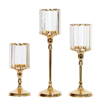 

Glass Pillar Tealight Candle Holders Crystal Candlesticks Table Stands Wedding Decoration for Home Housewarming Votive Gift