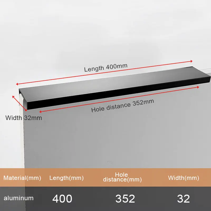 Черный серебристый золотой скрытый Шкаф Тянет алюминиевый сплав кухонный шкаф ручки ящика Мебельная ручка фурнитура для спальни - Цвет: Black Length 400mm