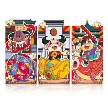 

2021 New Year Red Envelope Cartoon Thicken Lucky Seal Red Envelope 6Pcs New Year Special Gift Decorations 2 1