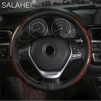 

Pretty Universal 38cm Non-slip Ventilate Car Braid Leather with Wood Steering Wheel Cover Hand Sewing Auto Wheels Covers Case