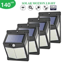 4 шт., трёхсторонний 140 светодиодный светильник на солнечной батарее, уличный светильник, 3 режима, мощный яркий PIR датчик движения, настенный светильник, водонепроницаемый светильник для двора