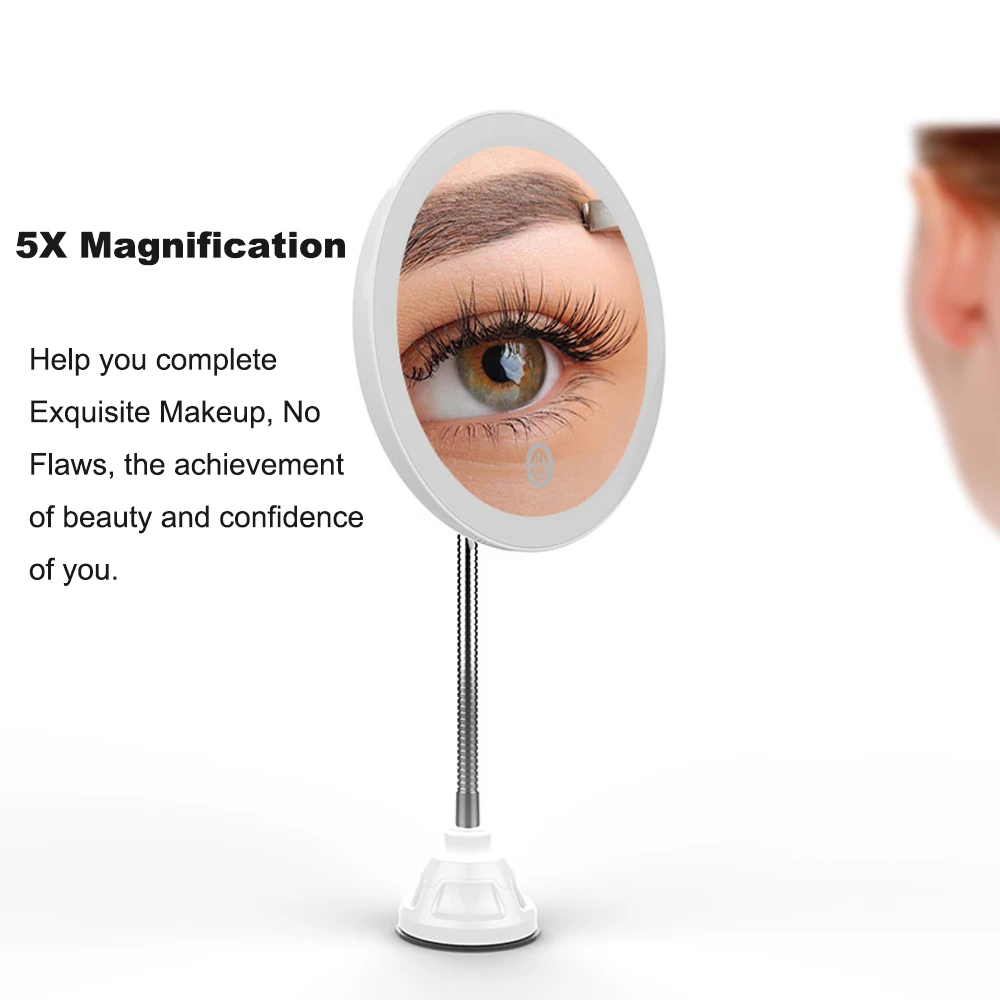 Touch Screen Makeup Mirror 5X Magnifying Flexible Mirror Brightness Adjustable LED Light Vanity Mirror Make Up Miroir Maquillage 4