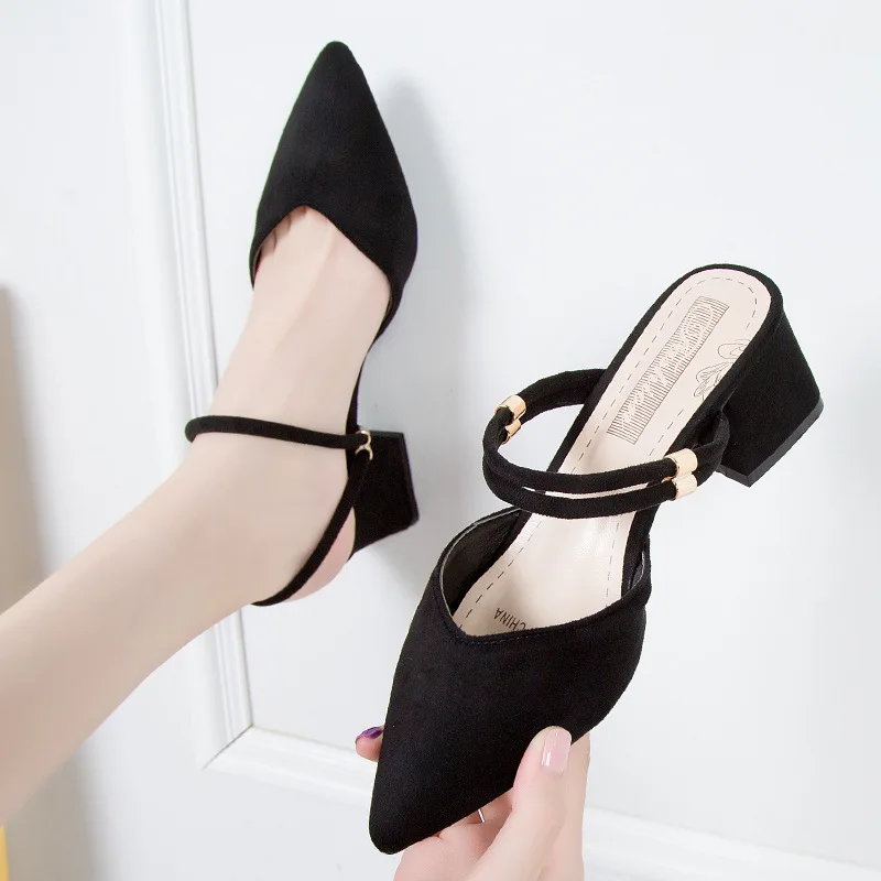 

Summer New Style Pointed-Toe Sandals Korean-style Fashion High Heels Women's Slippers Closed-toe Chunky-Heel ban tuo xie