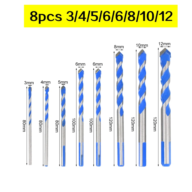 8pcs set 1 3 4 5 на возраст 6, 8, 10, 12 лет мм Мульти-функциональное стекло сверло Треугольники биты Керамика Плитка Бетон Кирпич металлический Нержавеющая сталь древесины 02075 - Цвет: 8pcs set 1