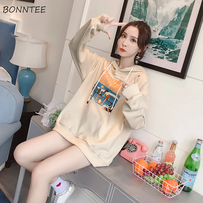 Толстовки женские с простым принтом Kawaii Ulzzang Harajuku мягкие модные весенне-осенние