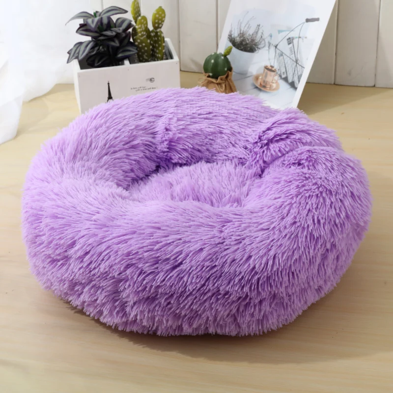 Rainbow Long Plush Dog Kennel Super Soft Dog Bed Round Washable Cat House Velvet Mats Sofa For Dog Chihuahua Dog Basket Pet Bed