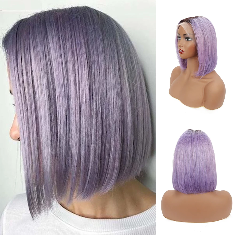 Acehair фиолетовый парик 13x4 Короткие парик бразильский Straiight Синтетические волосы на кружеве парики из натуральных волос с Африканской структурой, Волосы remy